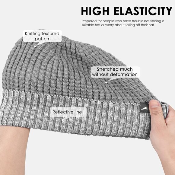 ✨ Women Grey Reflective Beanie Hat Warm Cuffed Winter Knit Hat Sports High Cap main image 8